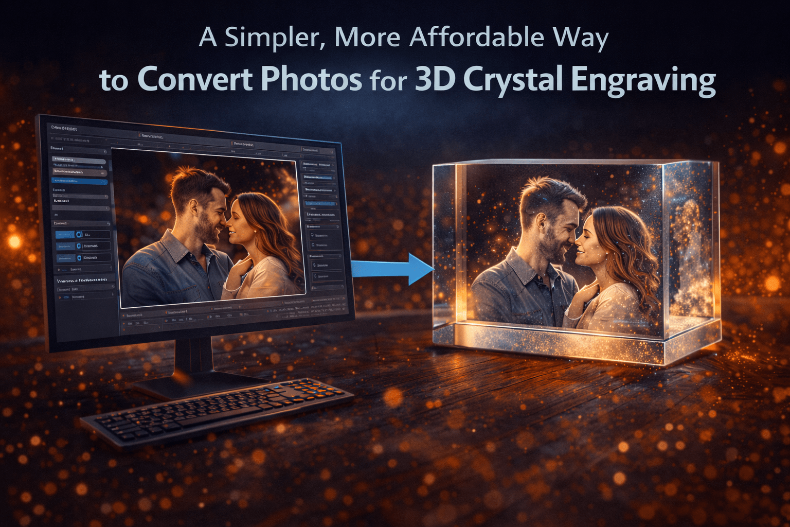 3D crystal engraving software converting a photo into a crystal engraving using CrystalMe3D Pro